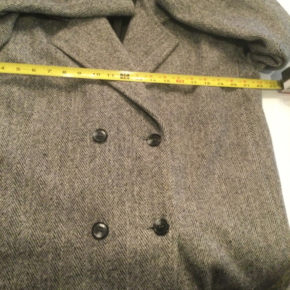 Vintage Black & White Herringbone Double Breasted Wool Overcoat Size 14 - Picture 15 of 16